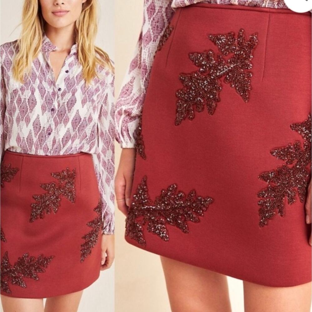 Anthropologie DHRUV Kapoor Marron sequined embellished mini skirt Size 6 NWT